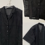 パッチワークリーフ柄刺繍SH/ブラック