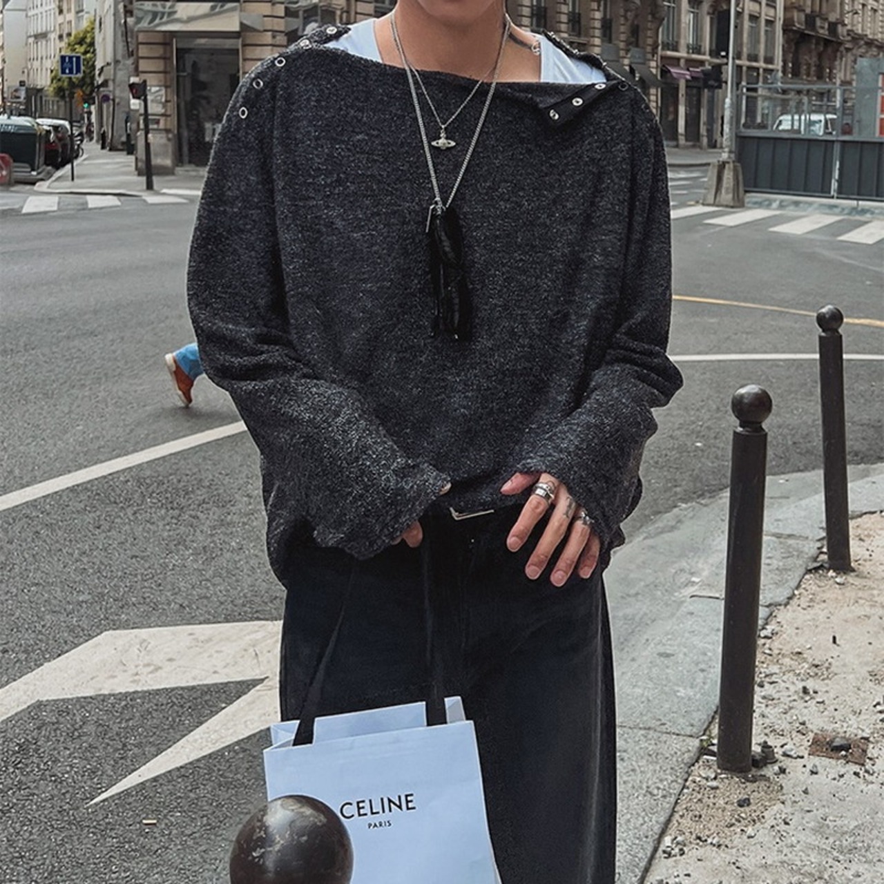 ネックスナップボタンロングTシャツ　991