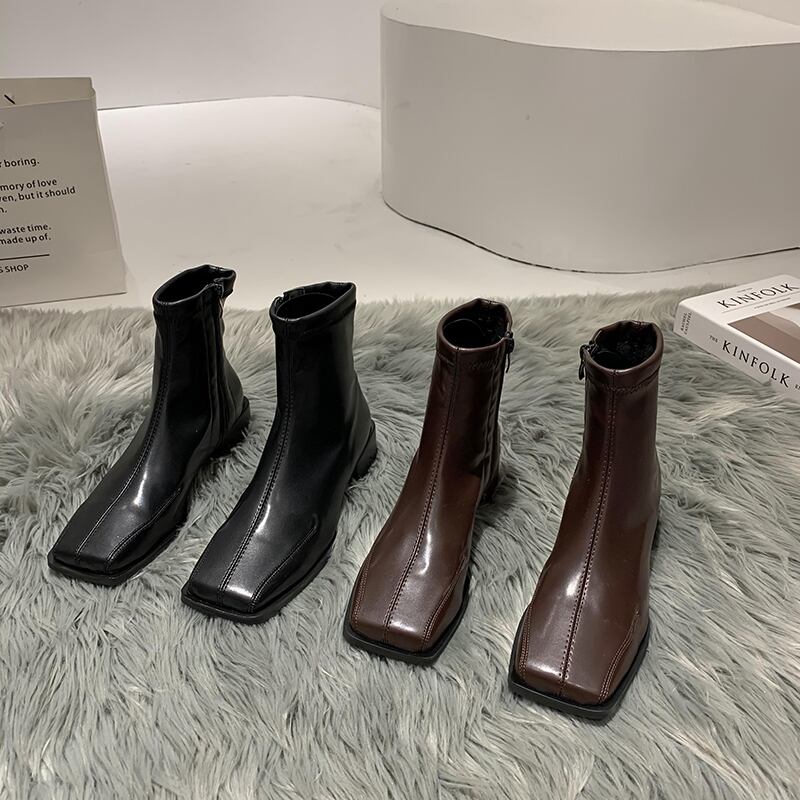 ブーツスタイルオータムウィンターレッドスキニーサイドジッパーショート 靴 シューズ 秋物 冬物 スクウェア フェイクシューズ67500135199