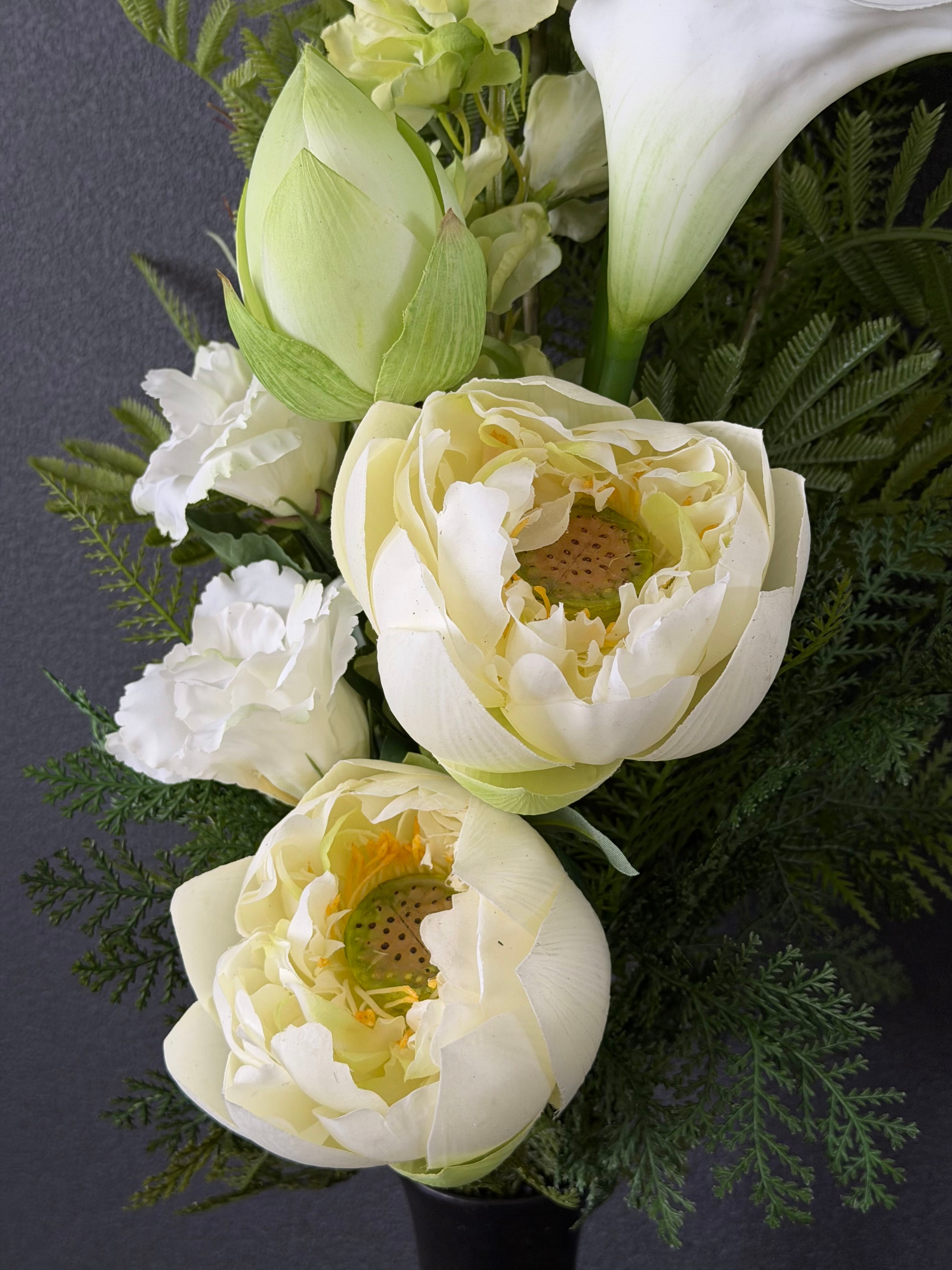 造花仏花 寺院用 本堂用仏花 ハスの造花 蓮の造花 ホワイト＆グリーン