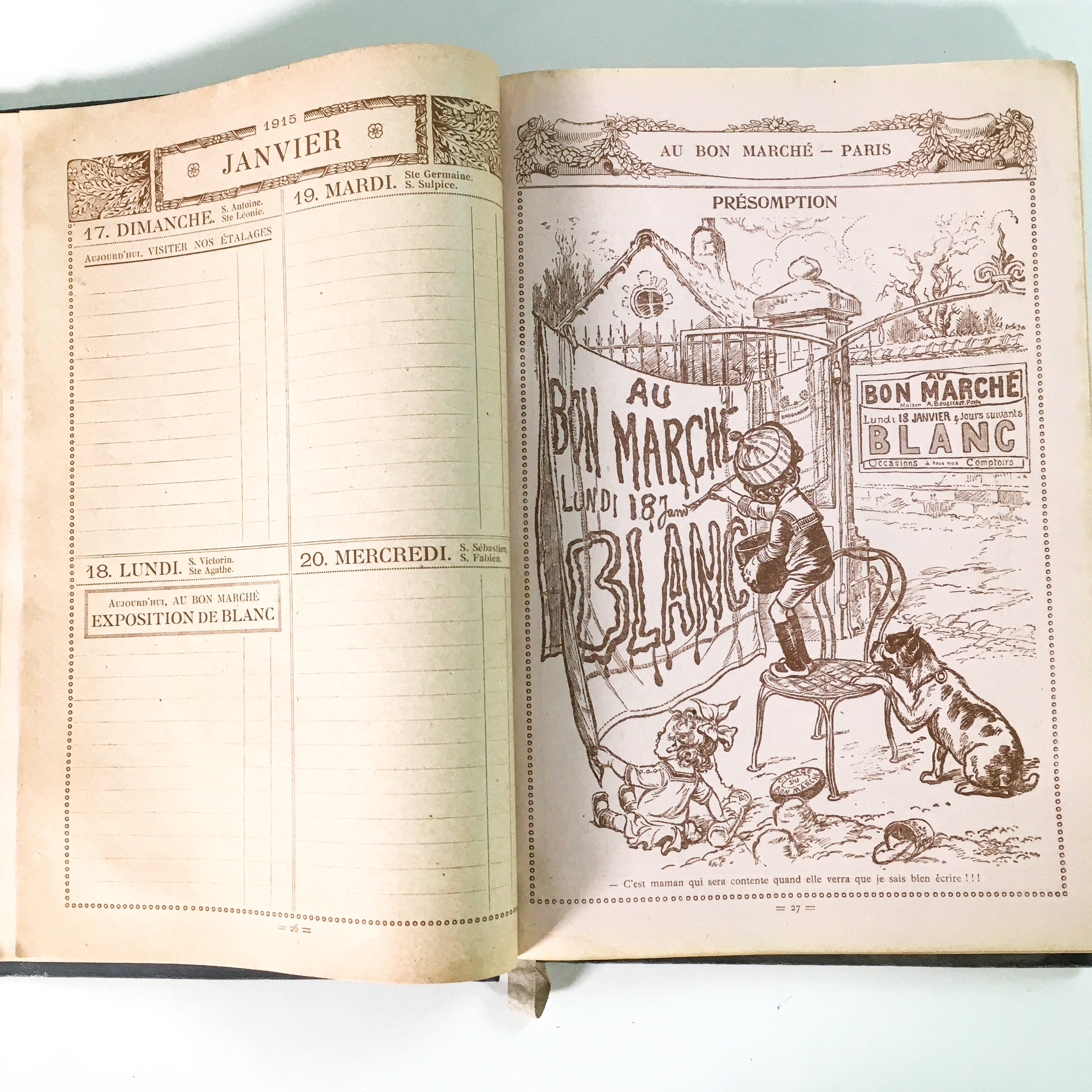 大判地図付き アンティーク 紙ものフランス BON MARCHE 1915年 日記帳 