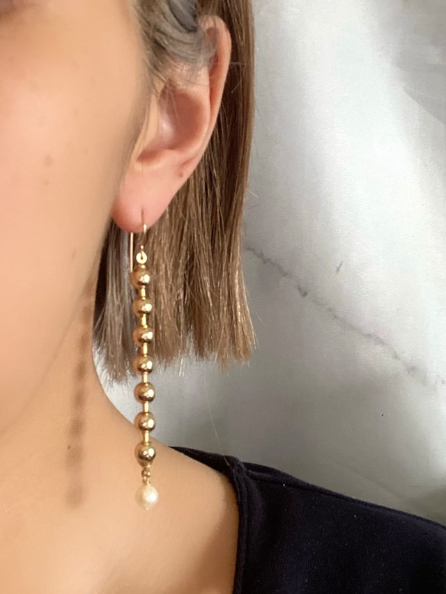 アコヤ貝真珠つぶつぶ可愛いボールチェーンピアス/イヤリング