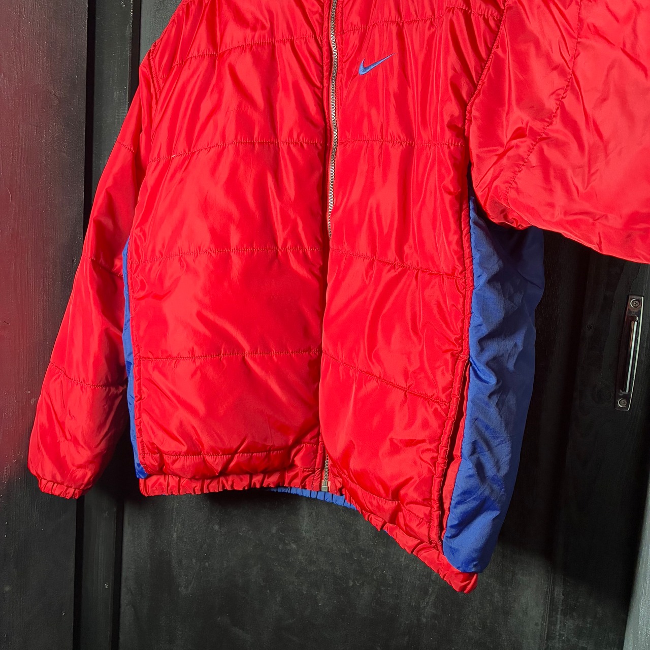 00s NIKE リバーシブル ナイロンジャケット レッド×ブルー スウォッシュ刺繍