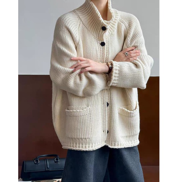 ハイネックボタン ニットカーディガン　0251