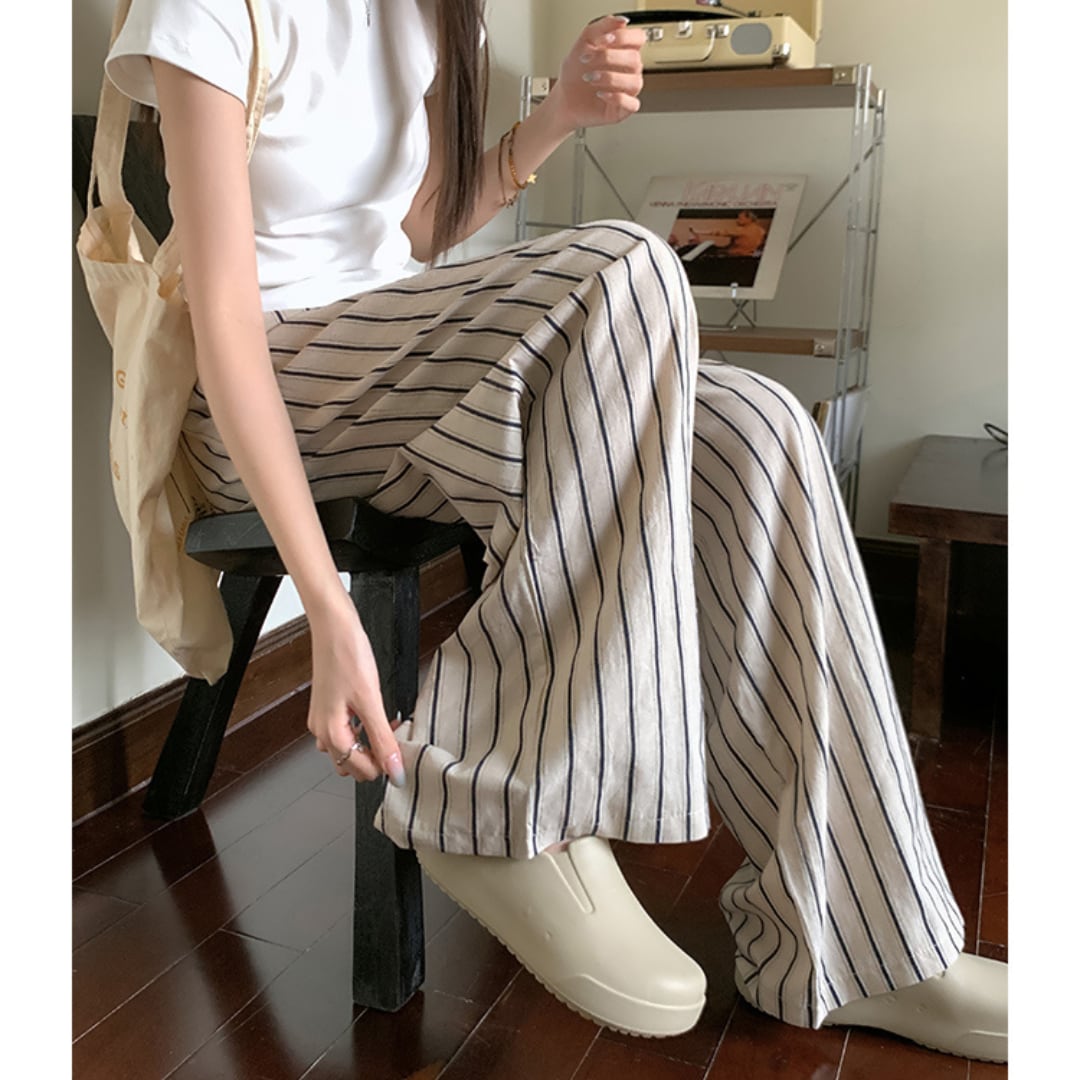 french lazy style cotton striped pants