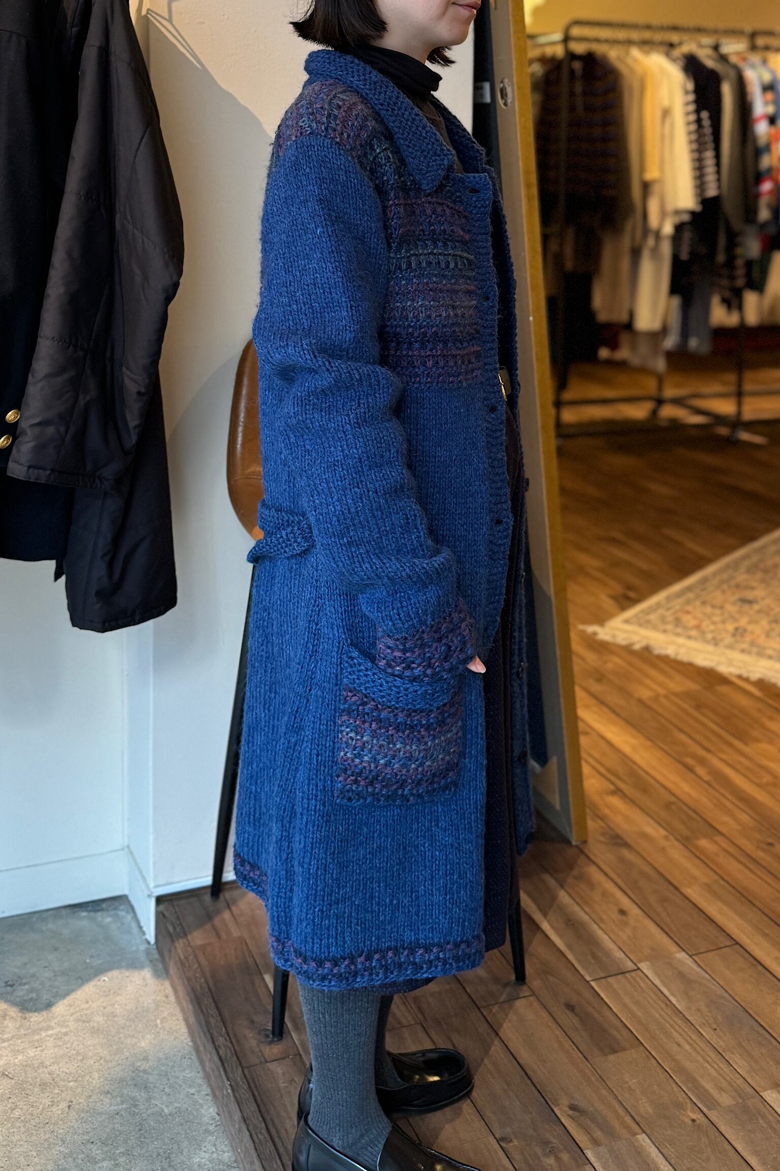 ウールネイビーハンドメイドニットコート | DROOMTUIN_VINTAGE