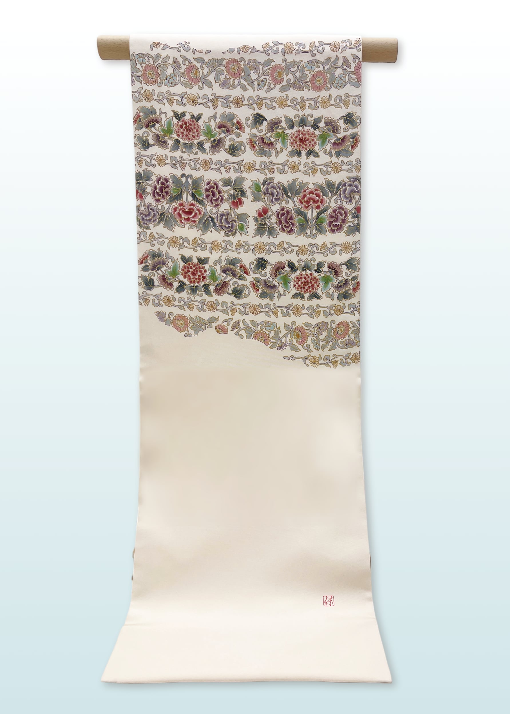 (名古屋)白地花金更紗風文様塩瀬 LUOHA−052(リユース品)