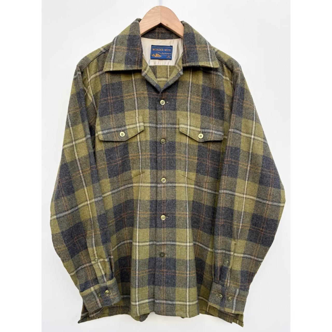 70s ARROW WOOL OPEN COLLAR SHIRT Size M