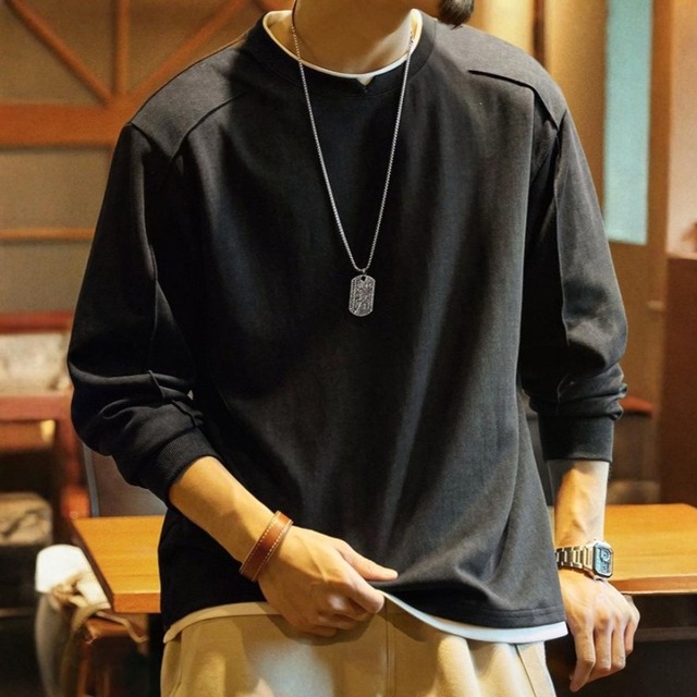 American casual faux layered key neck sweatshirt 00458