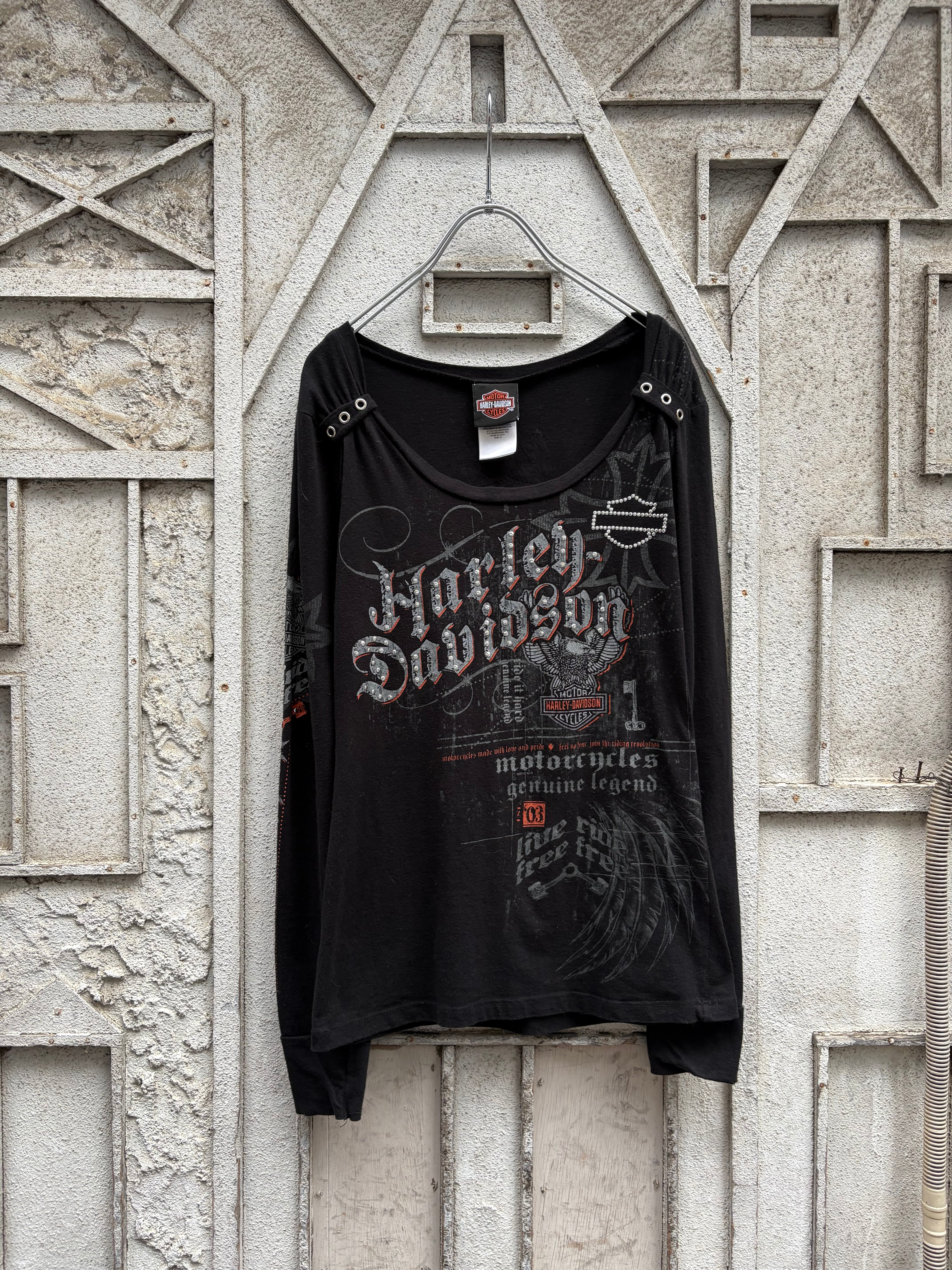 "HARLEY DAVIDSON" rhinestone L/S / made in USA