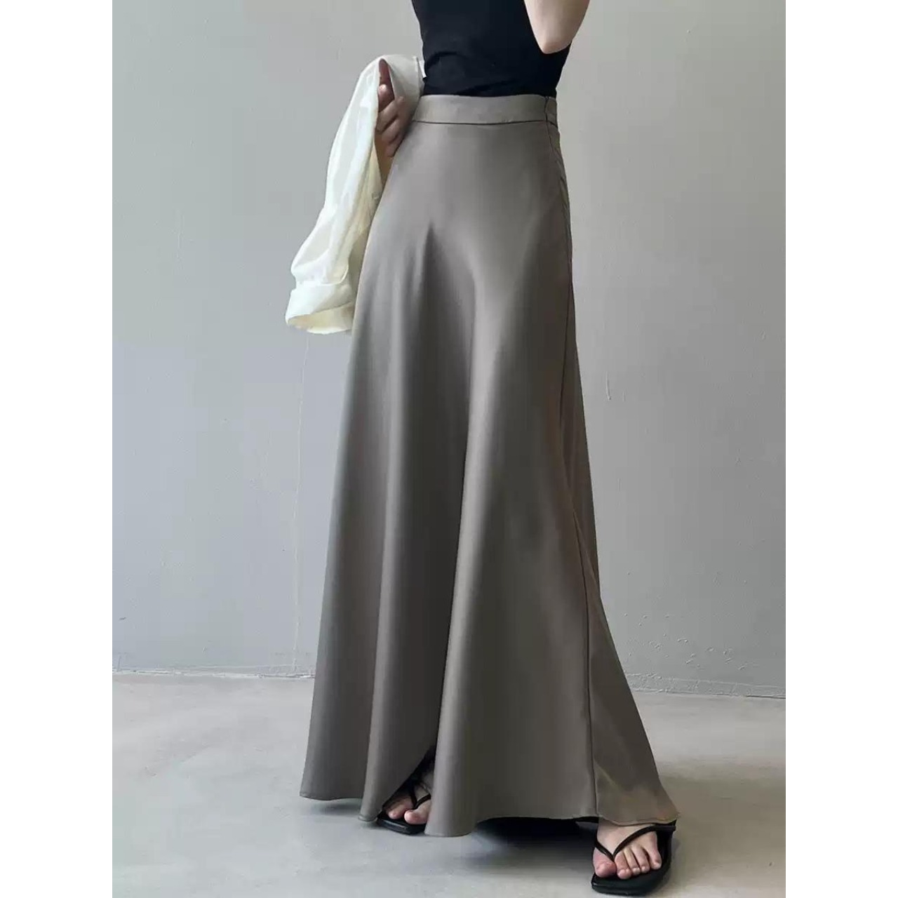 サテン フレア ロング スカート 10291