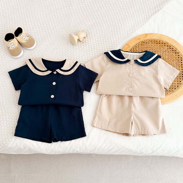 【BABY&KID】夏作セーラー雰囲気セットアップ全2色