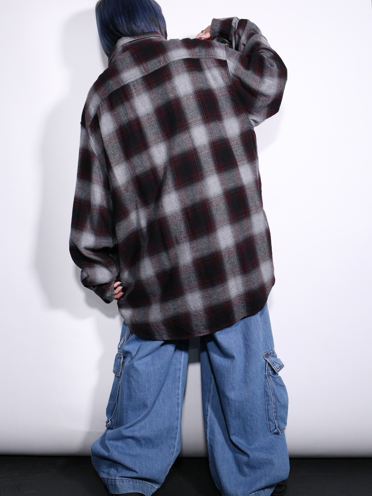 XXL over silhouette ombre check shirt - 5