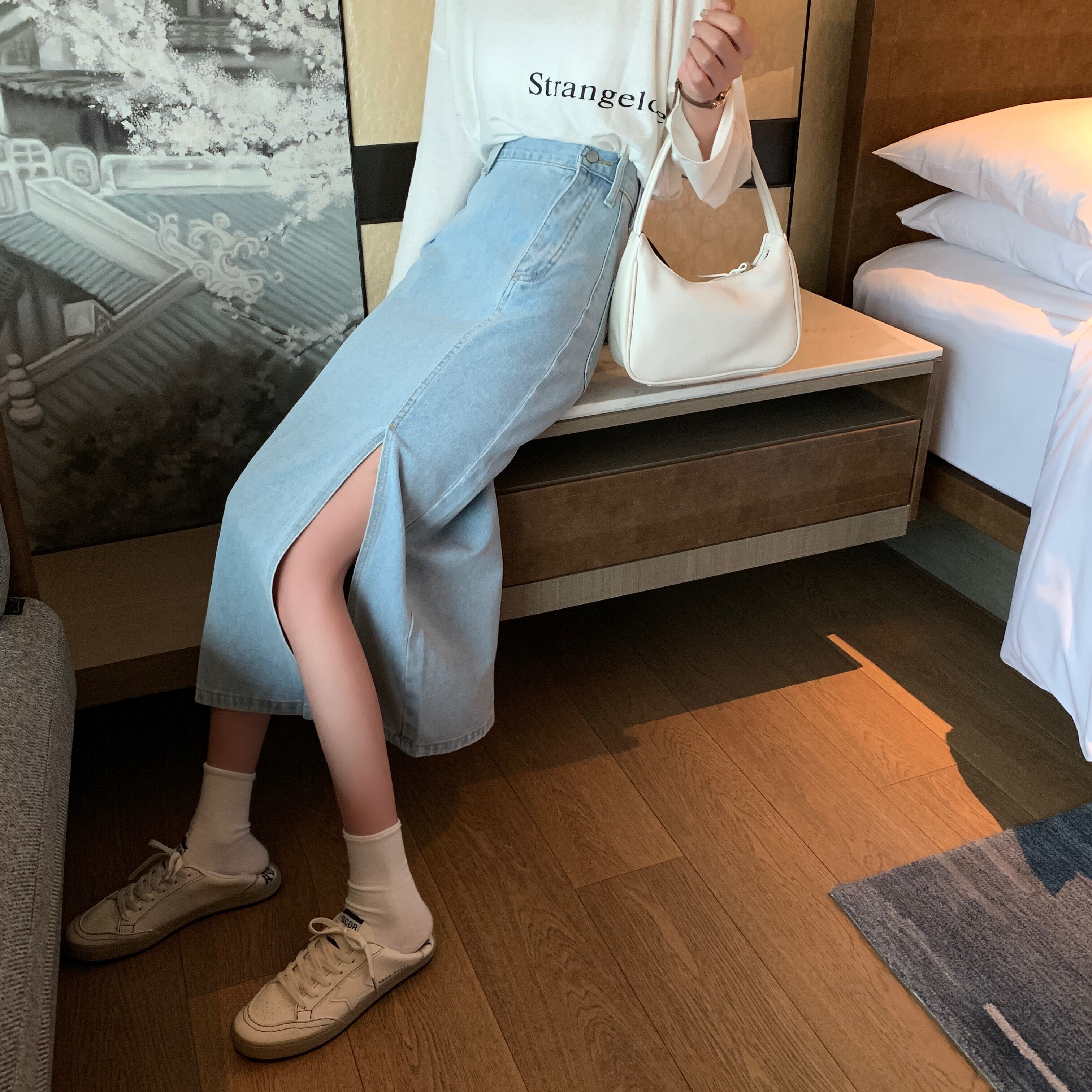 スカート スプリングオータムハイウェスト薄手 春物 秋物 試着室42958780652