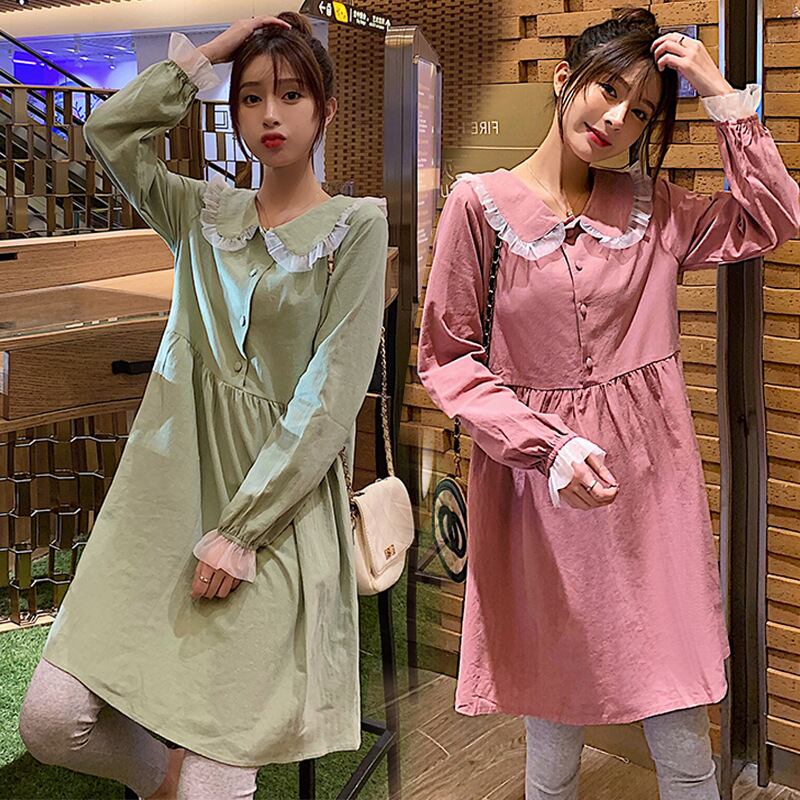 【新作】【送料無料】 新しいファッションマタニティドレスのマタニティウェア2019秋バージョン、人形の襟の中くらいの長さのルーズマタニティドレス-アリババ オータム 秋物 expec254992862445