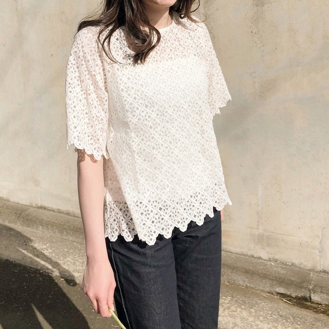【総レース】大人可愛いトップス レースTシャツ｜ホワイト｜画像1