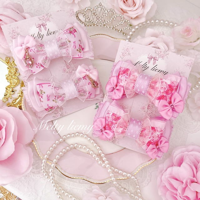 pink harmony printed ribbon♡(Hairclip2個)