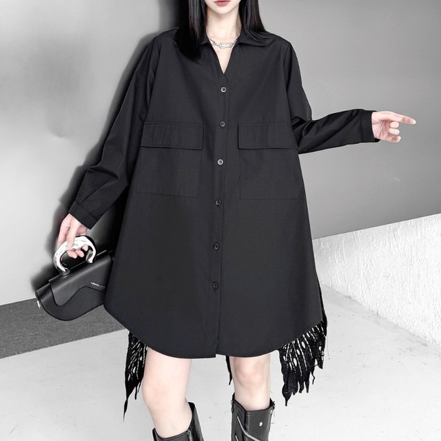 Lace hem shirt one-piece C1482