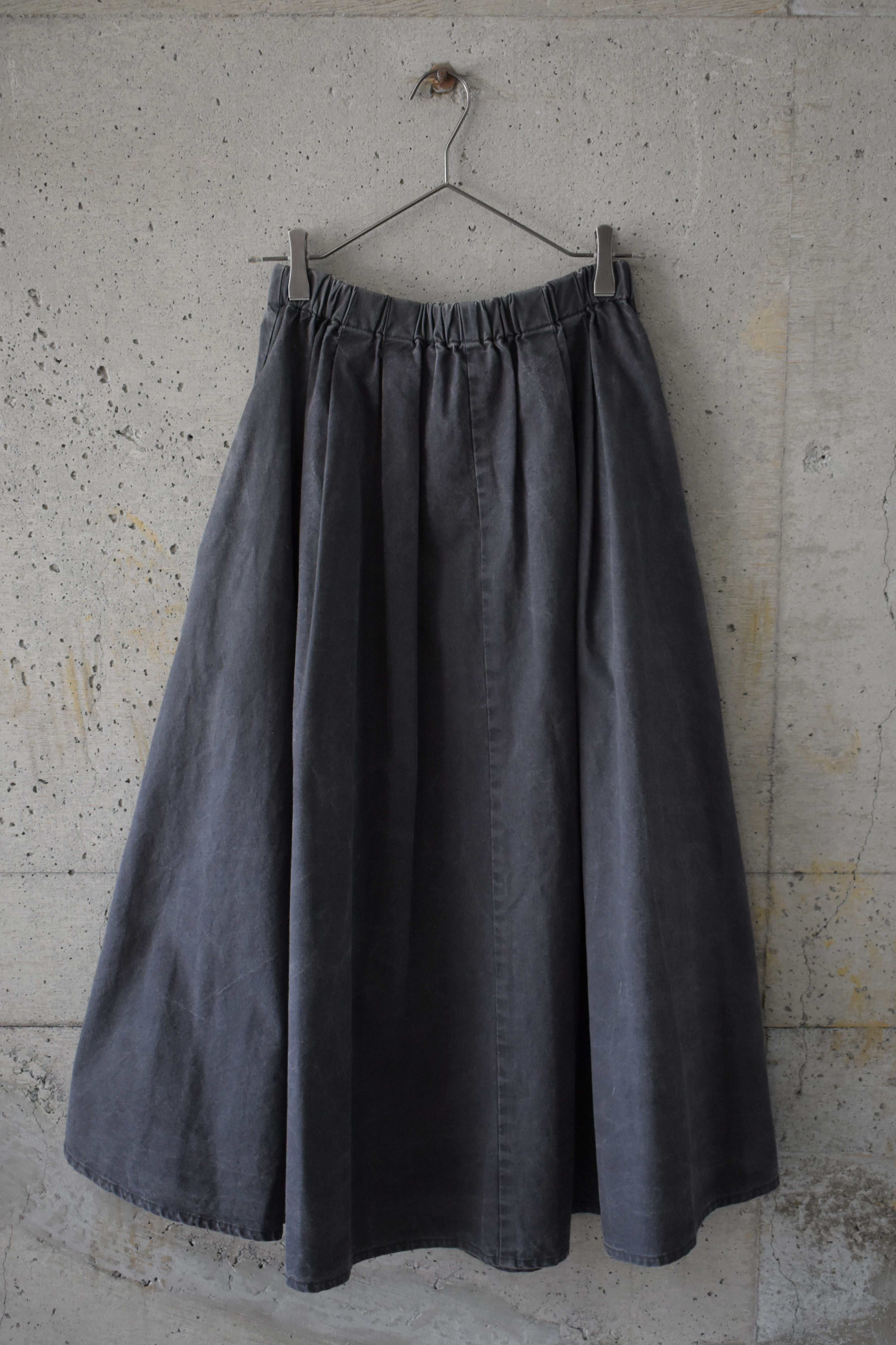 Ink-black denim flare skirt