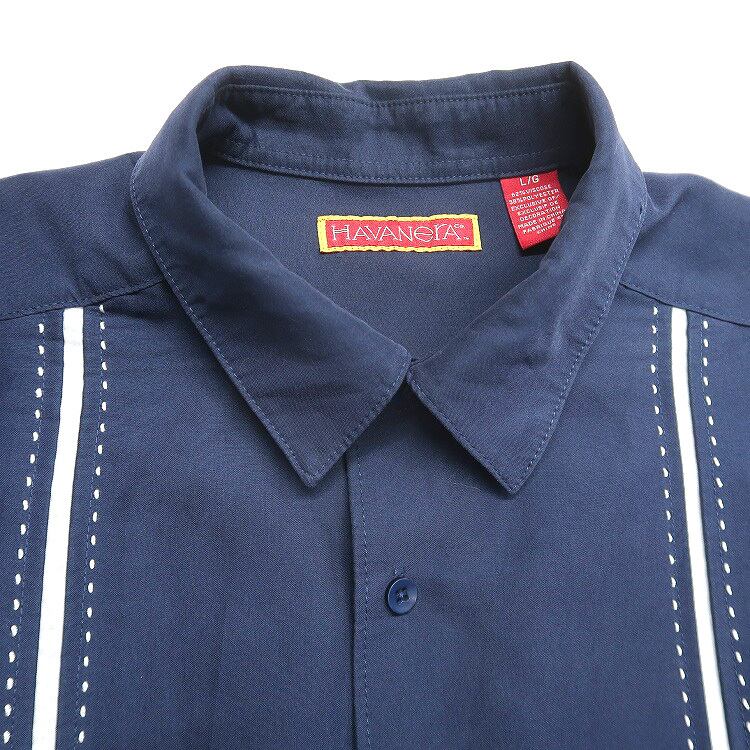 古着 90年代 havanera ハバネラ レーヨン 半袖シャツ ネイビー 表記：L