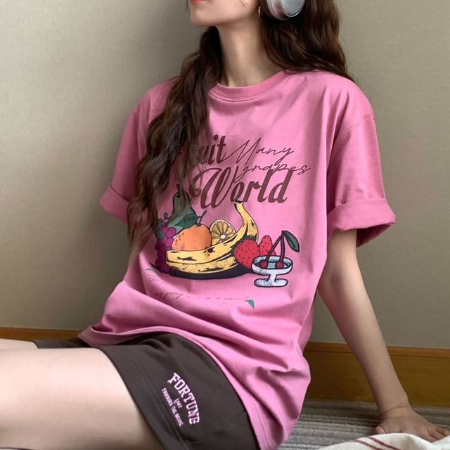 フルーツグラフィックレトロレタリングTシャツ 2col R02405