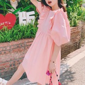 Pink Bubble Sleeve Dress 5050