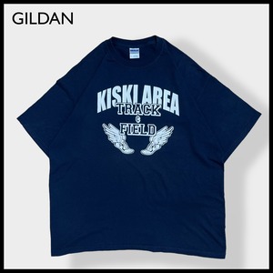【GILDAN】高校 陸上部 プリント Tシャツ ロゴ バックプリント 半袖 X-LARGE ビッグサイズ ネイビー US古着