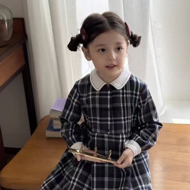 KID】入園＆入学式チェック柄長袖ワンピース＋アウターセット | 韓国