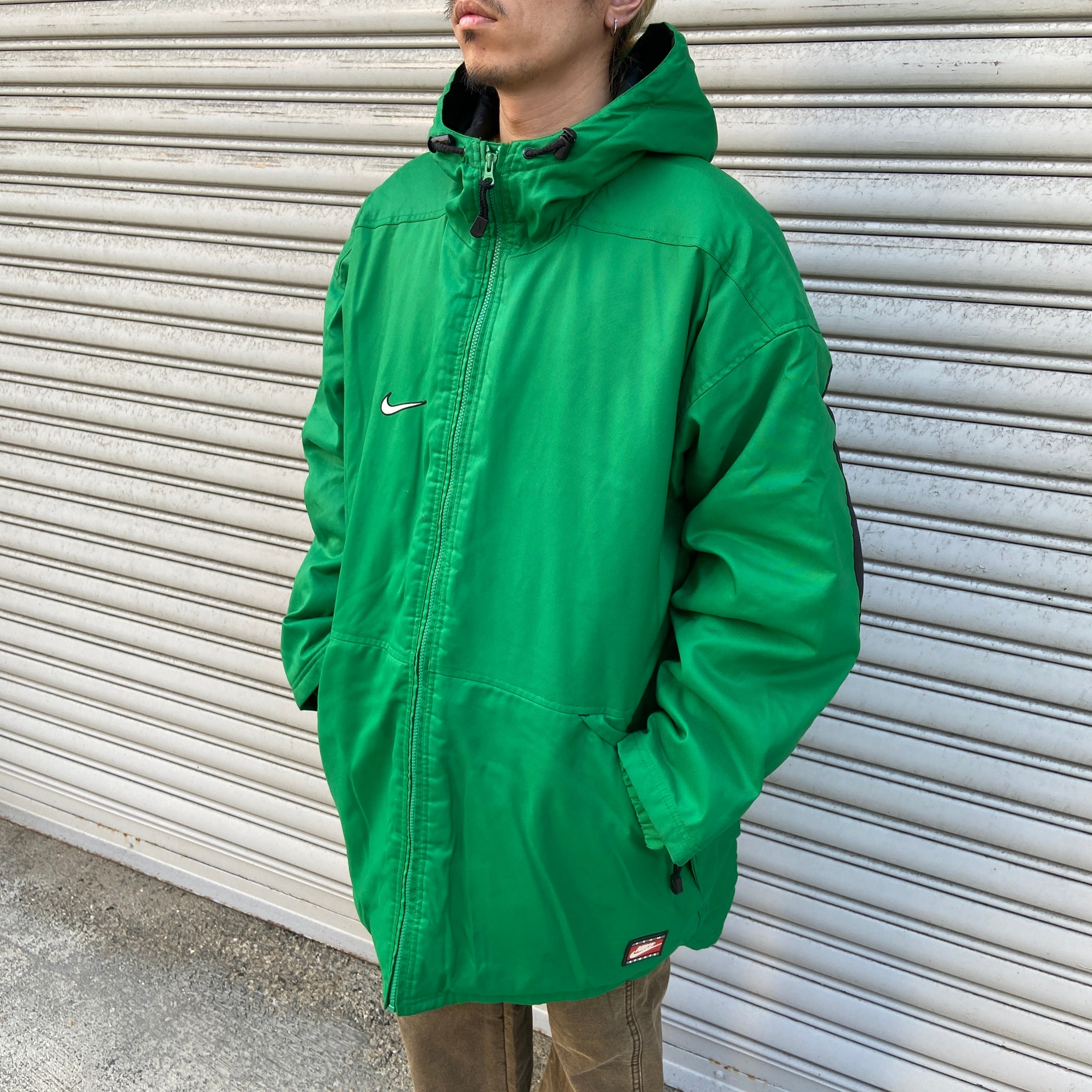 90s NIKE 銀タグ ベンチコート ナイロンジャケット ゴツナイキ 緑 L