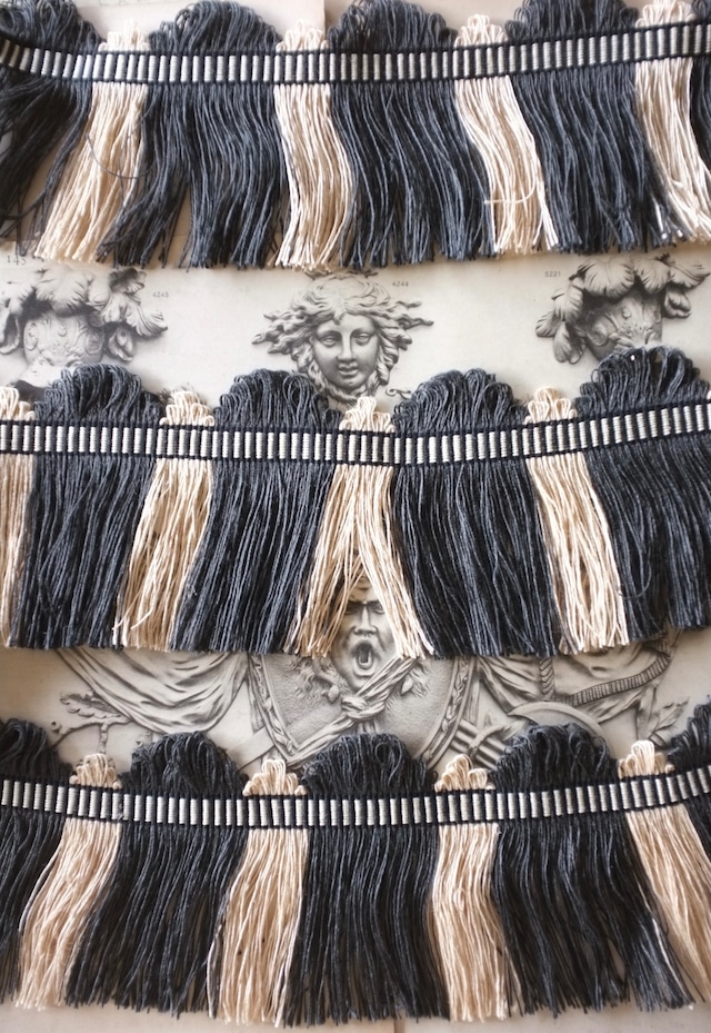 フランス 50x11c リネン 薄曇りの闇夜とフリンジブレード ヴィンテージ