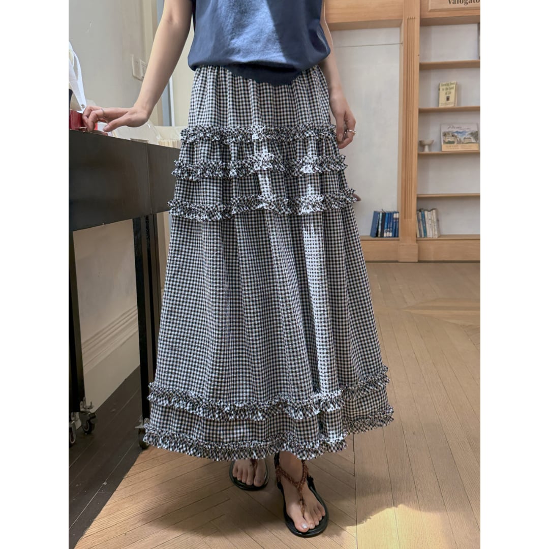 gingham check frill skirt