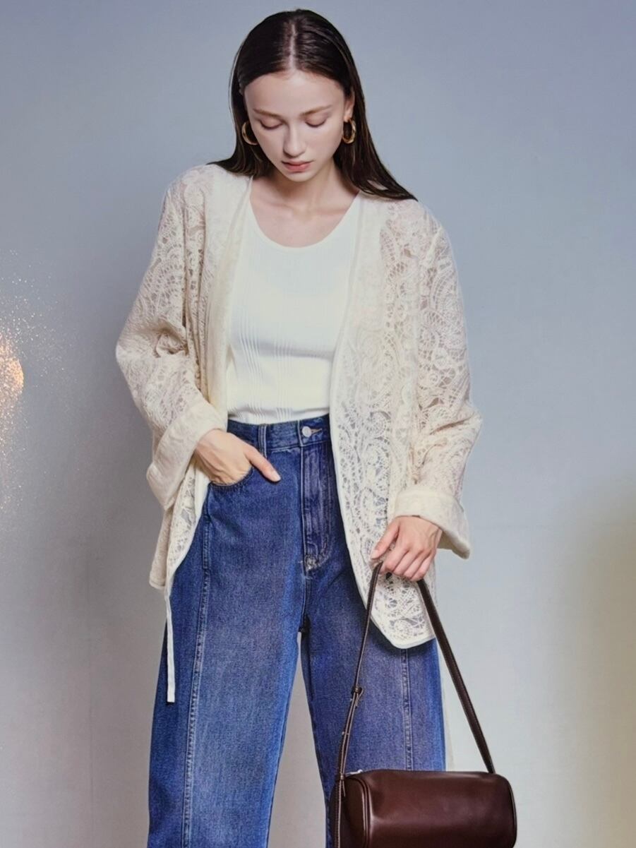 【送料無料】DigniteCollier(ディニテコリエ) レースジャケット カーディガン シアー羽織 透け感 80256020