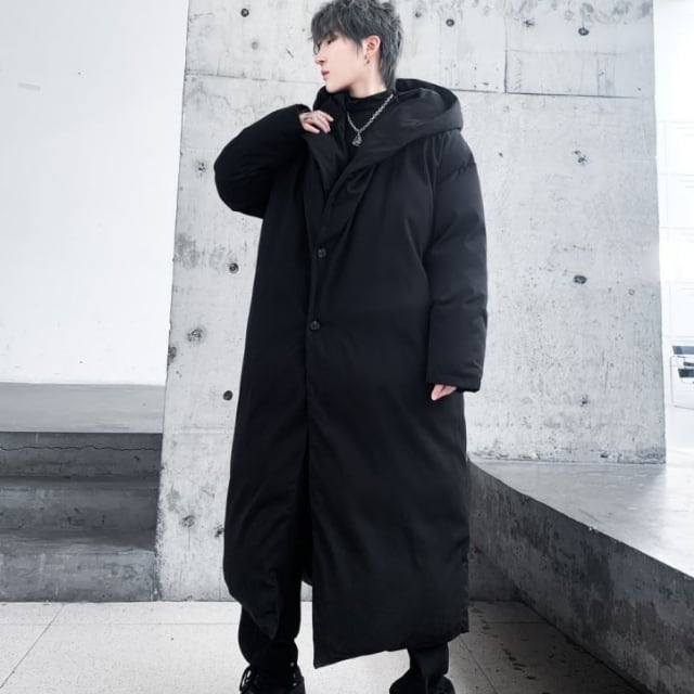 予約販売】ダウンコート メンズ フード アウター ブラック ロング丈 黒