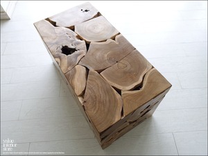 チーク無垢材 ブロックベンチN/A12 椅子 長椅子 スツール ナチュラル 手作りチェア 銘木家具 イス 無垢材家具 木目 三大銘木