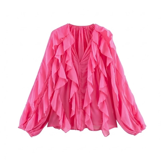 layered ruffle v neck long blouse(2color)<t3116>