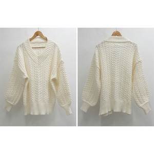 ケーブル編み ニット セーター レディース 秋冬 韓国 大人 かわいい おしゃれ 暖かい ふわふわ ゆったり Vネック 長袖 ドロップショルダー 大人可愛い 大人女子
