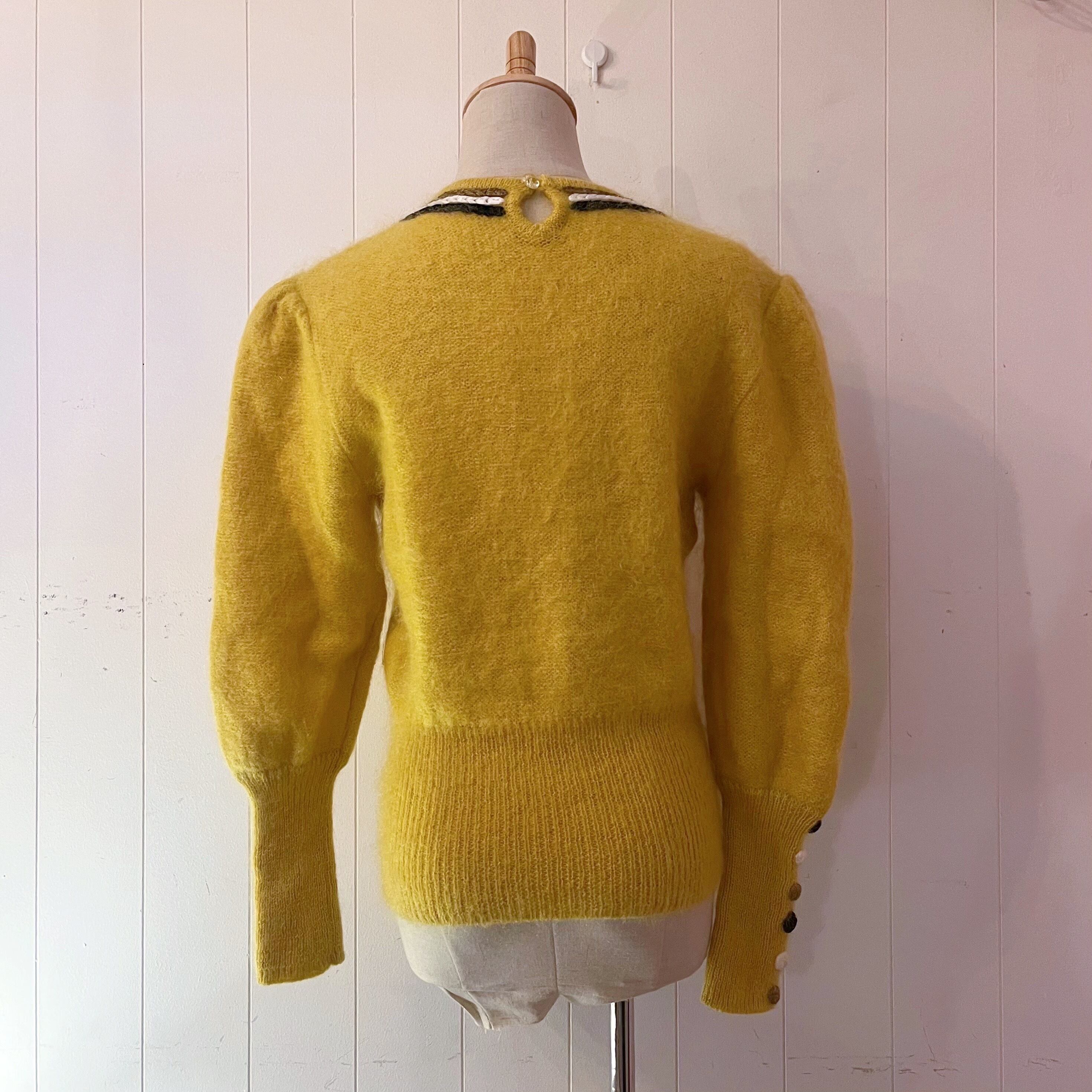 long rib button yellow mohair sweater