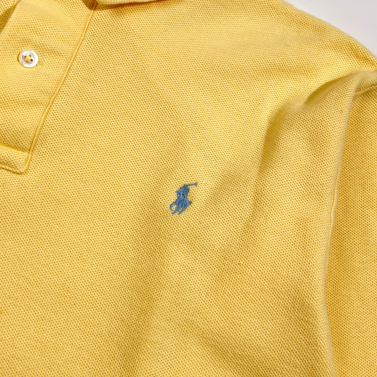 90s Polo by Ralph Lauren ラルフローレン ワンポイント 鹿子 長袖 ポロシャツ L/イエロー系 メンズ ビンテージ