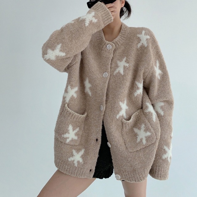 star loose knit cardigan　スタールーズニットカーディガン　J1578