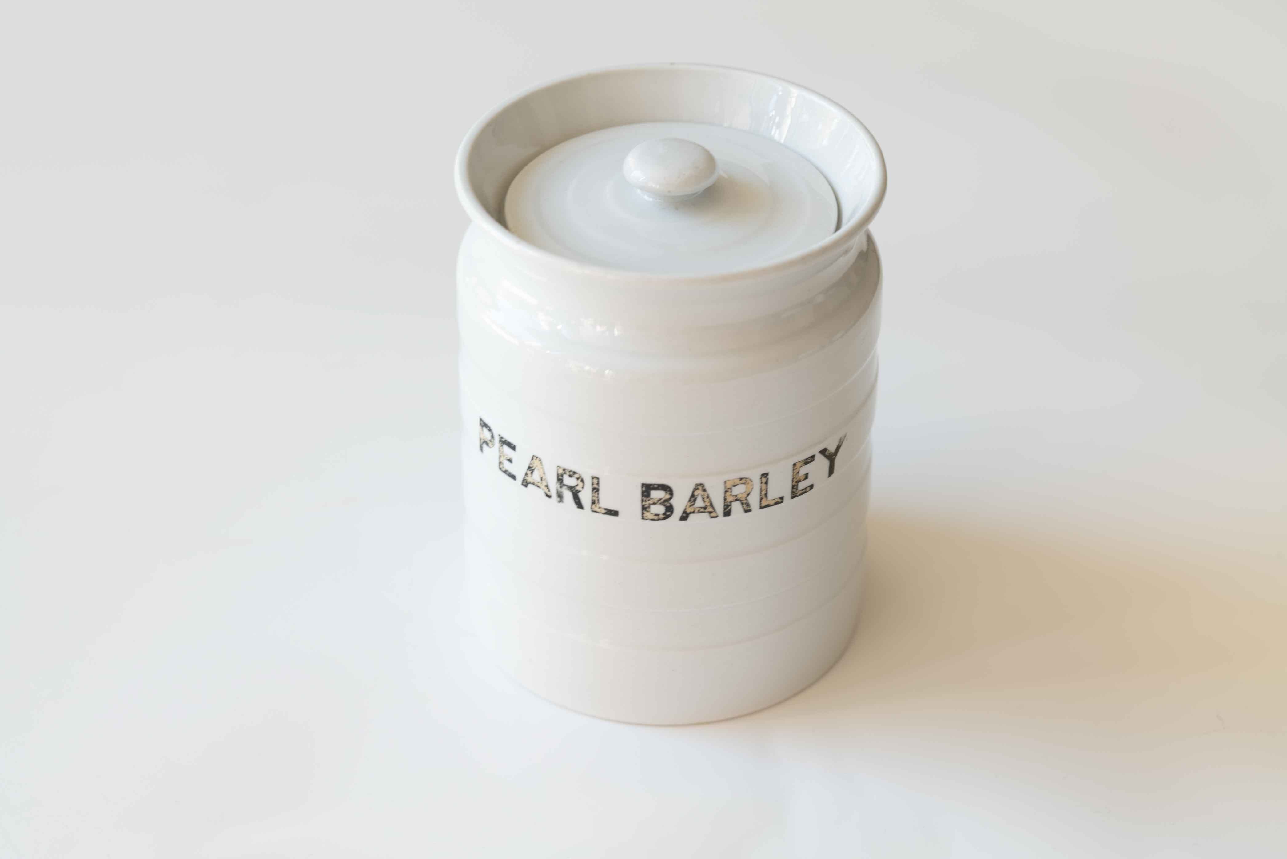 英国 キッチン雑貨 陶器製ジャー pearl barley 〔精白した大麦〕入れ