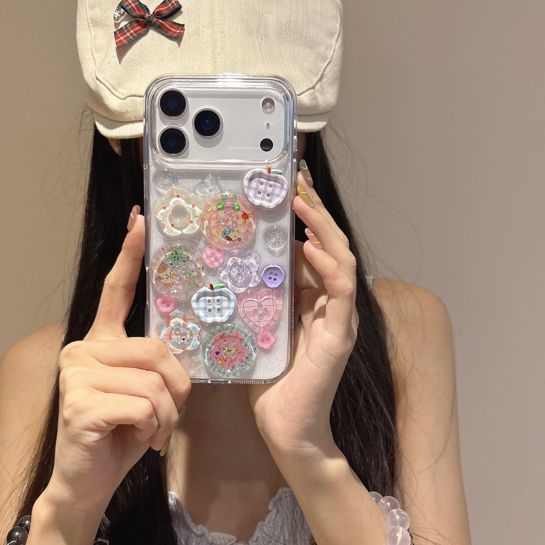 クリア iphone 17 16 15 14 13 12 ケース 花 立体 ぷっくり かわいい