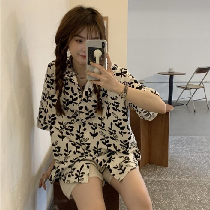 サマーシャツ スタンダードFlowerデザイン スタイルトップス レトロ 夏物 フラワーデザイン ケッペル25192597768