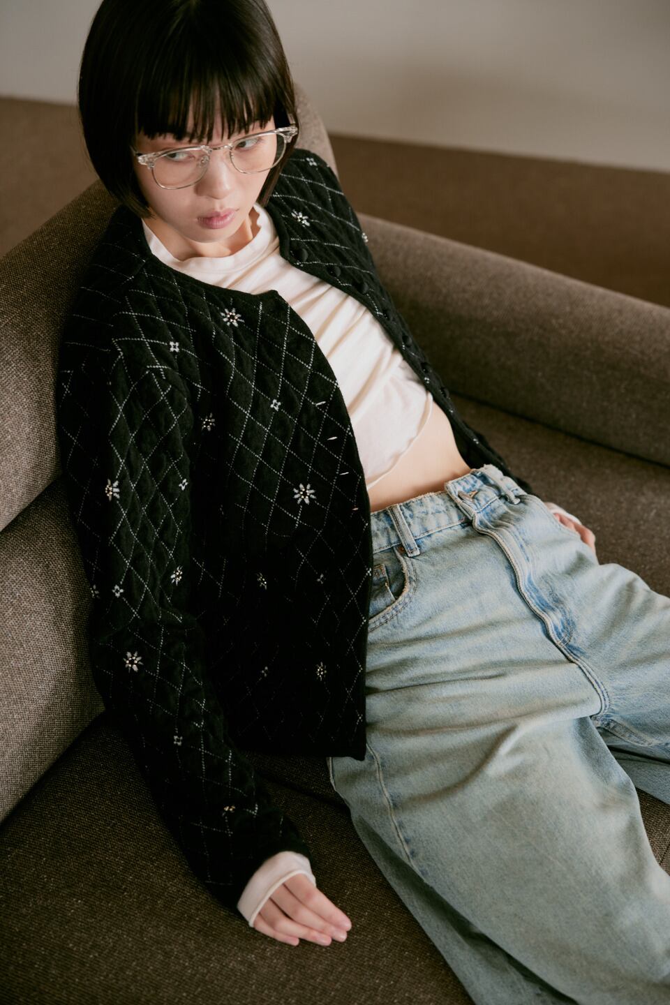 カーディガン tyn.TGOR quilting flower beads cardigan tyn.TGOR | 2023 A/W Quilting flower beads cardigan BLACK