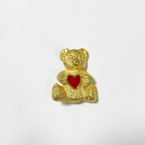 Vintage Teddy Bear Brooch With Enamel Heart