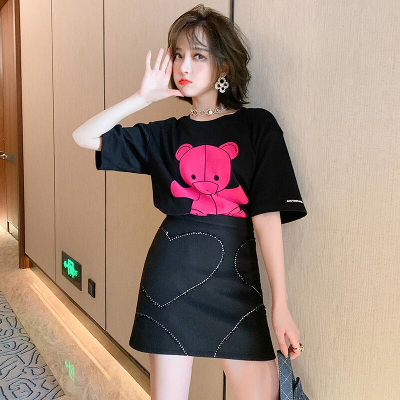 プリント柄ラウンドネックTシャツ トップス スプリングスタイル 春物 Oネック MIUCO70163510301