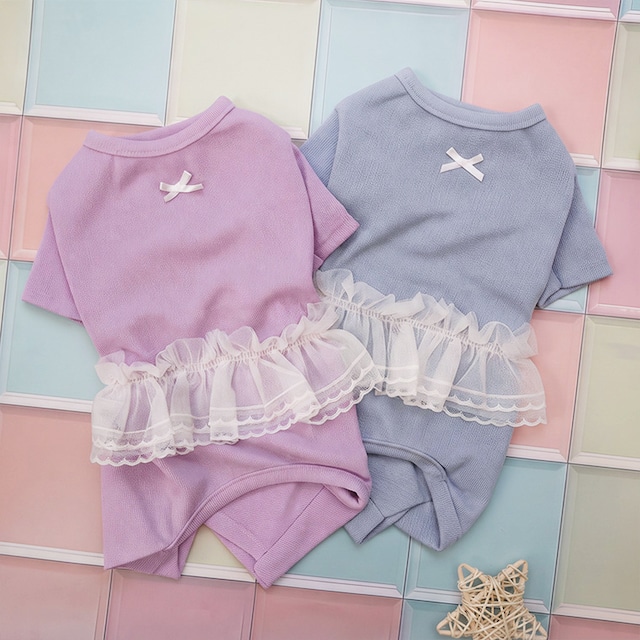 lurabo all in one S ~ XL 2color  /  犬服 オールインワン 秋 冬 春 ドッグウェア レース 重ね着 長袖 無地 シンプル 小型犬 中型犬 犬 服 ペット洋服 韓国犬服 ストレッチ素材