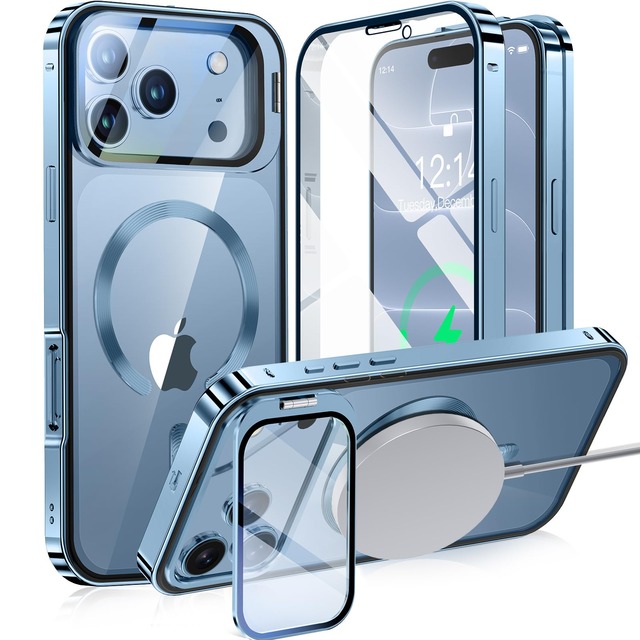 【カメラレンズ保護・スタンド一体】NIANGUO iPhone18 Pro 用 カバー 両面 ロック付き・アクションボタン (グレイシャー)