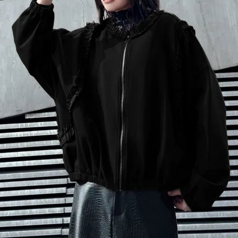 ジップアップ ドロップショルダー ヒップ丈 ブルゾン 2color JK0329