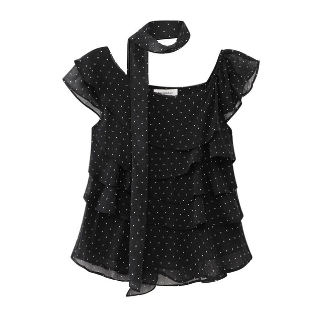 Dot chiffon tiered blouse　B641