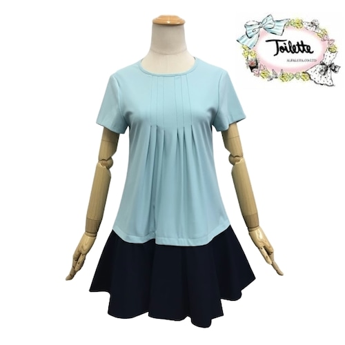 【トワレ toilette 新品】チュニック toilette バイカラーチュニック  ブルー ネイビー  M L サイズ3 大人かわいい服 30代 40代 50代 60代 ディリーウェアー 306-156